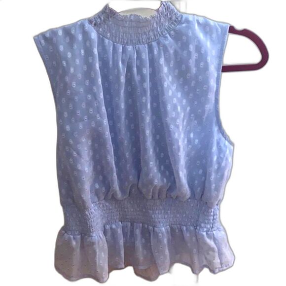Japna sleeveless Smocked Mock Neck blouse Sheer Light Blue Medium - Picture 1 of 11